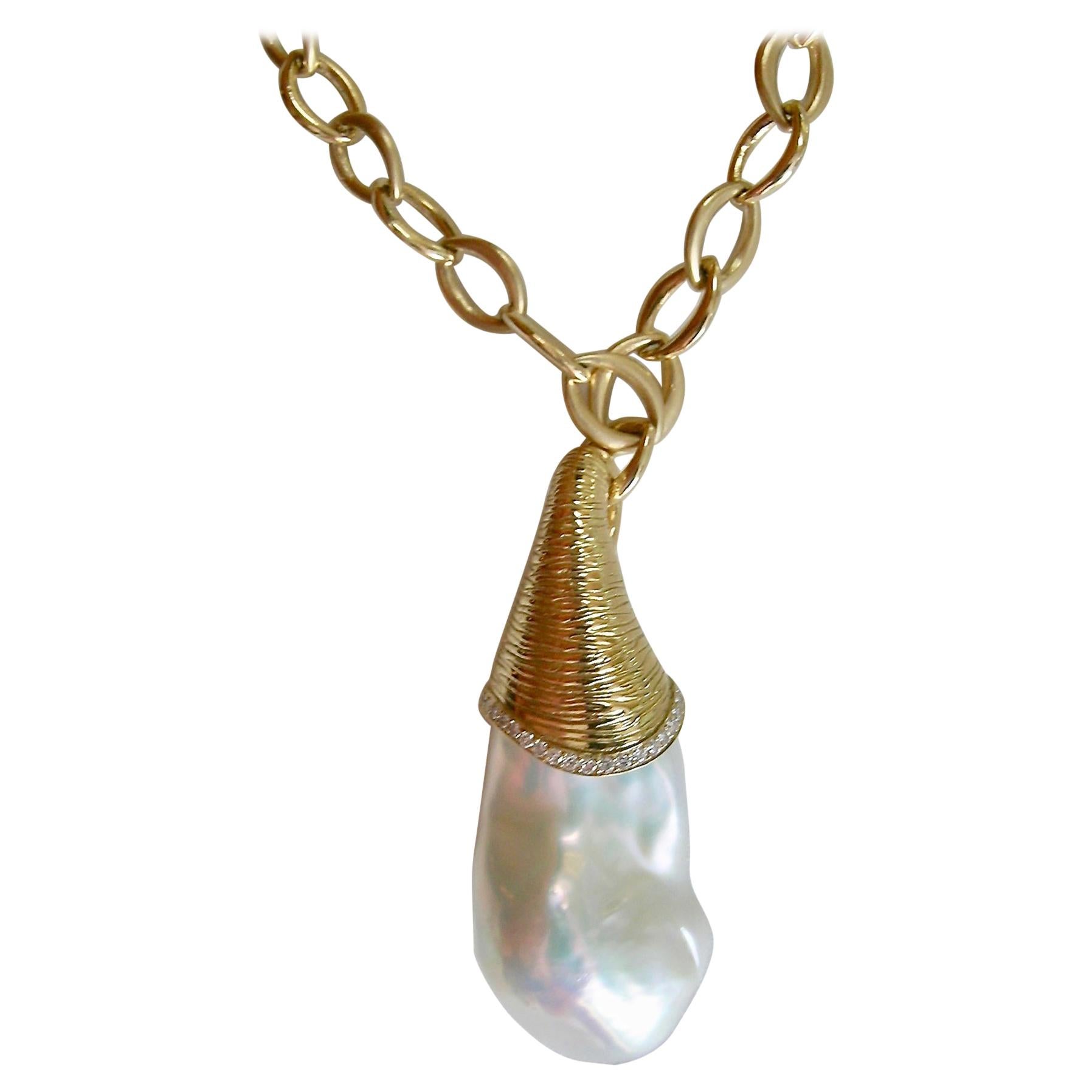 18k Gold, 22 Carat Baroque Pearl & Diamond Pendant
