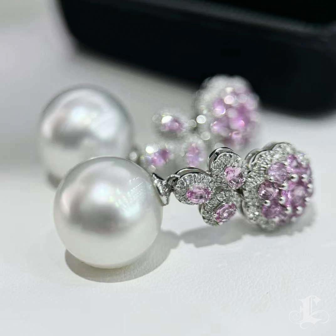 Women's 【Vine Symphony】Floral Sapphire Aurora South Sea Pearl Diamond Evening Earrings For Sale