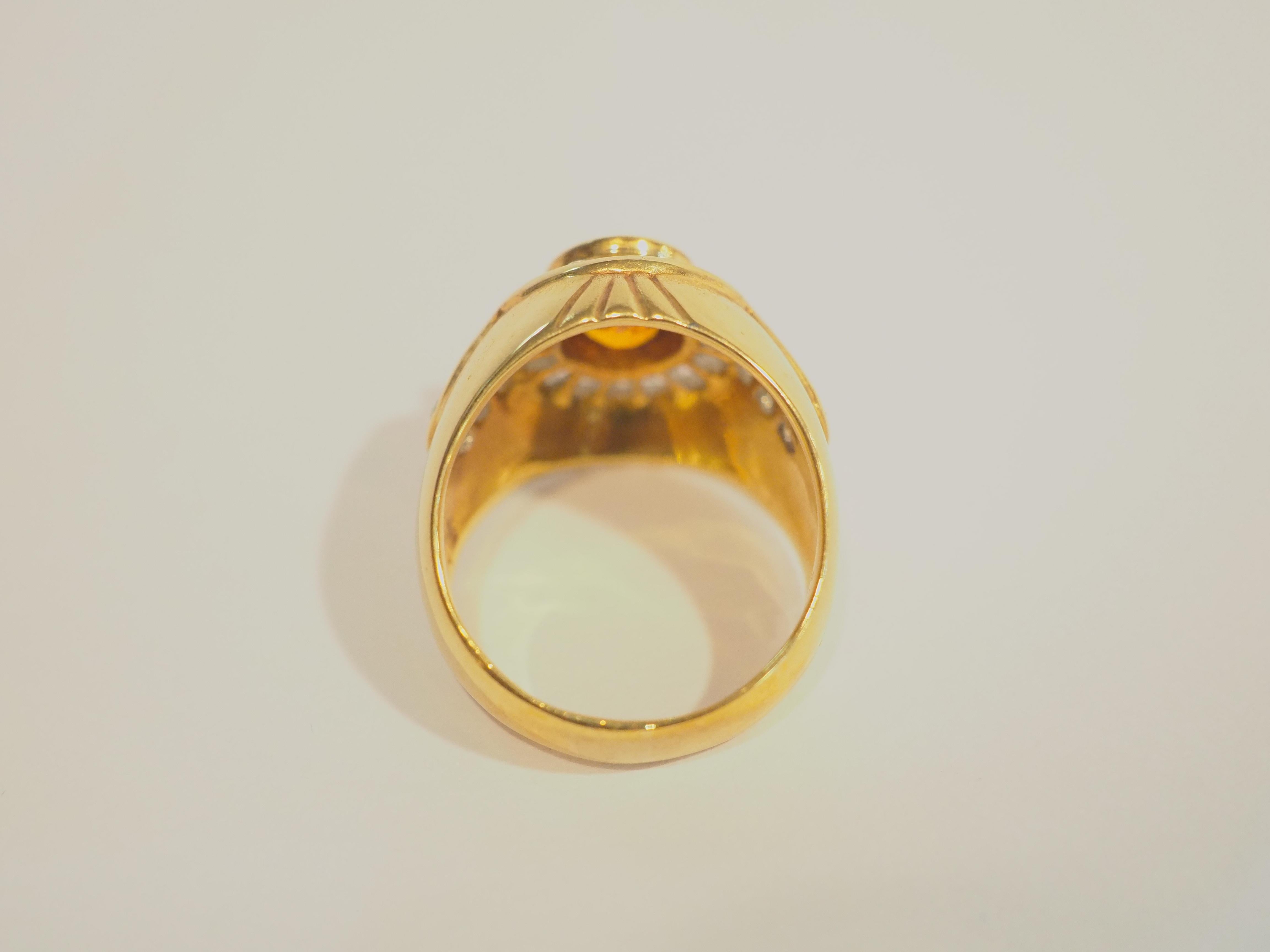 Oval Cut 18K Gold 2.37ct Orangish Yellow Sapphire & 1.20ct Diamond Men's Trombino Ring For Sale