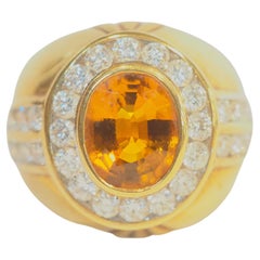 Vintage 18K Gold 2.37ct Orangish Yellow Sapphire & 1.20ct Diamond Men's Trombino Ring