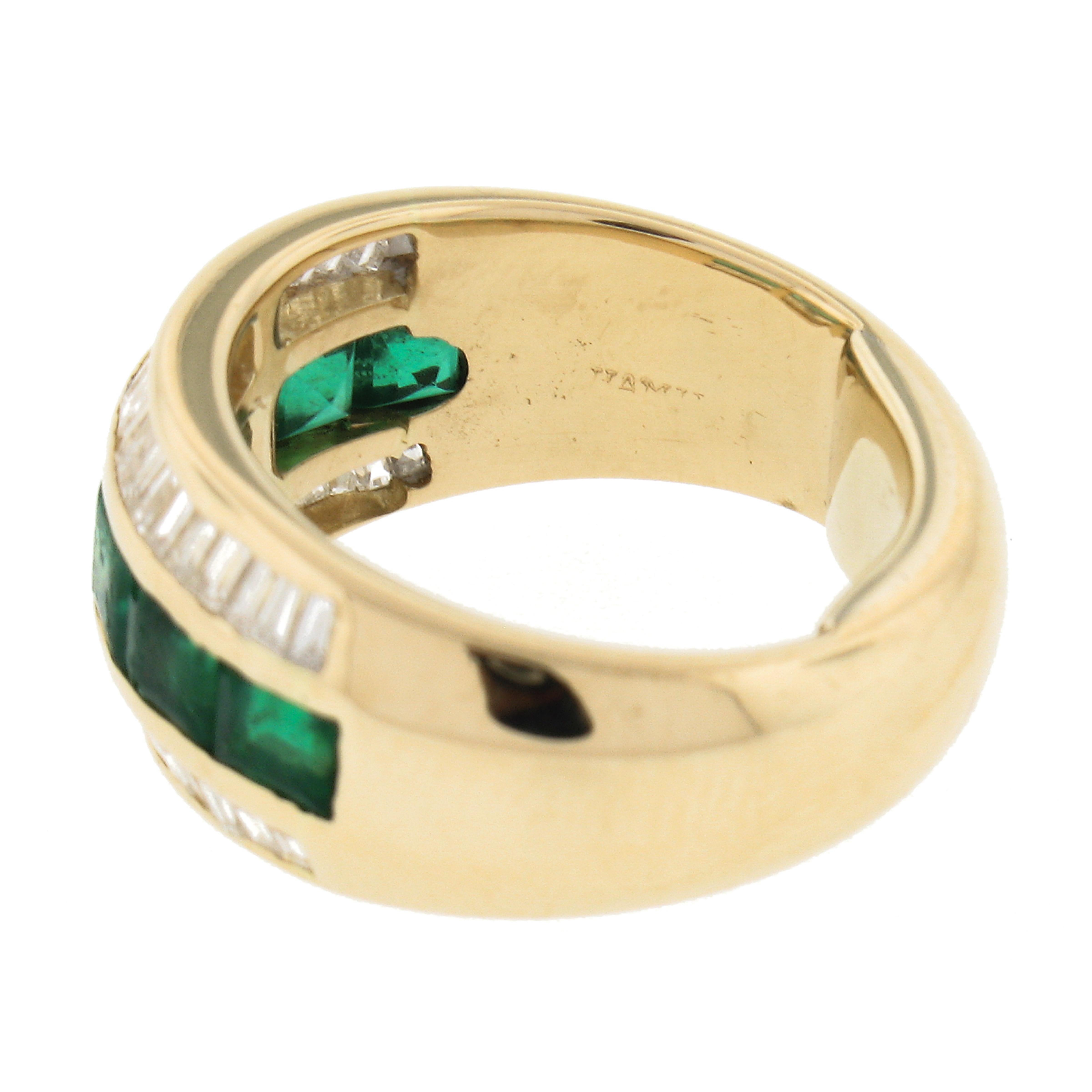 18k Gold 2.40ctw Square Step Cut Emerald W/ Diamond Wide Statement Band Ring For Sale 5
