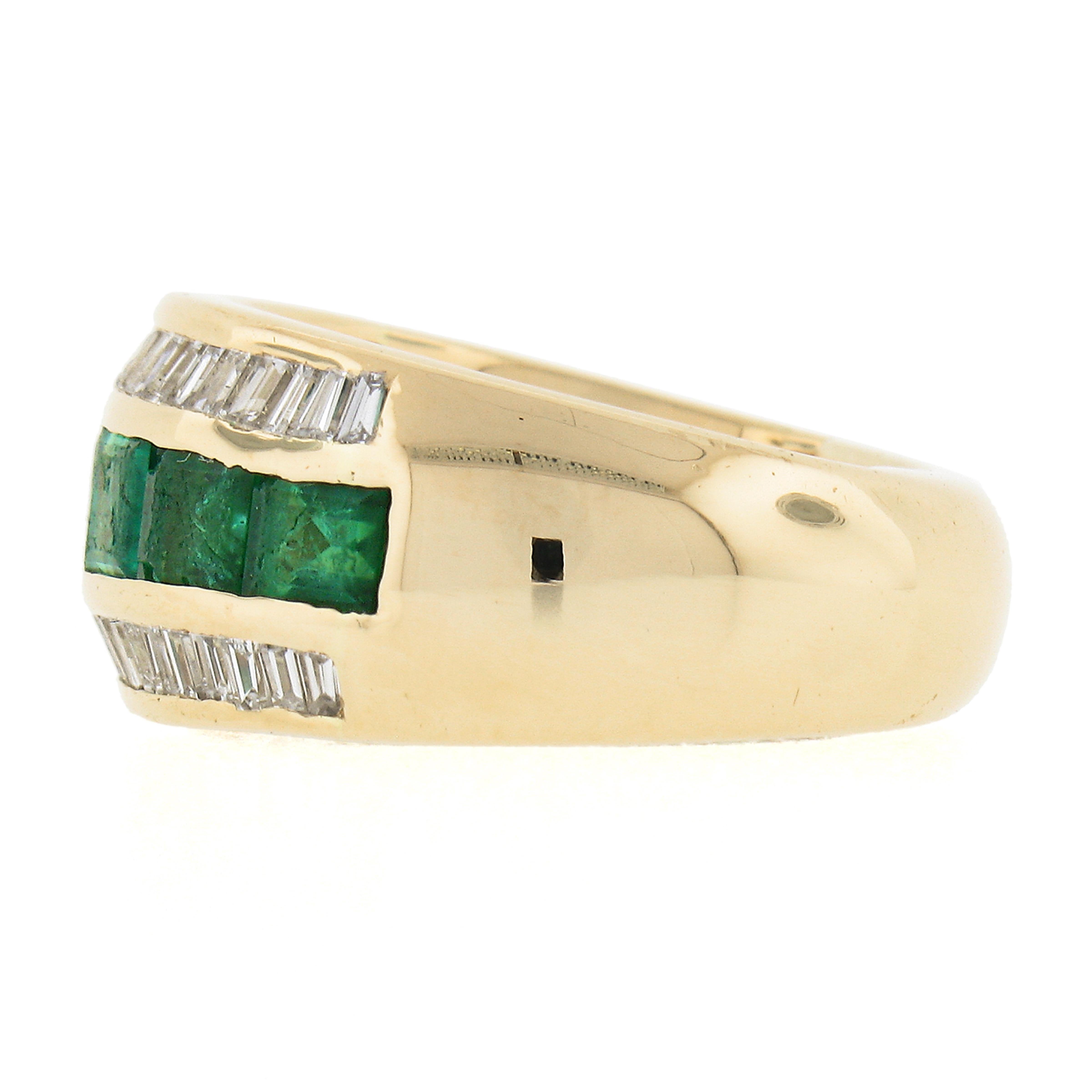 Women's 18k Gold 2.40ctw Square Step Cut Emerald W/ Diamond Wide Statement Band Ring For Sale
