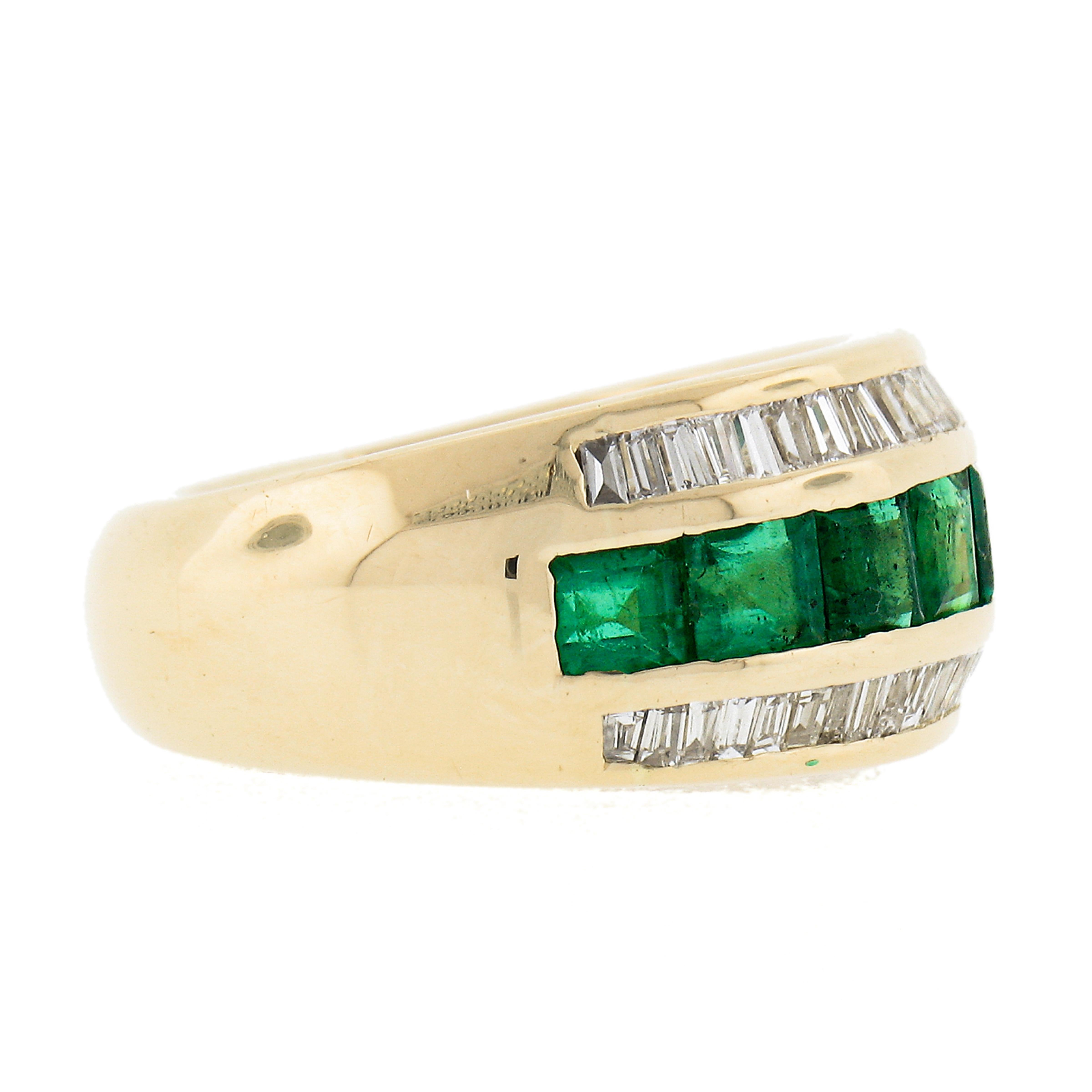 18k Gold 2.40ctw Square Step Cut Emerald W/ Diamond Wide Statement Band Ring For Sale 1