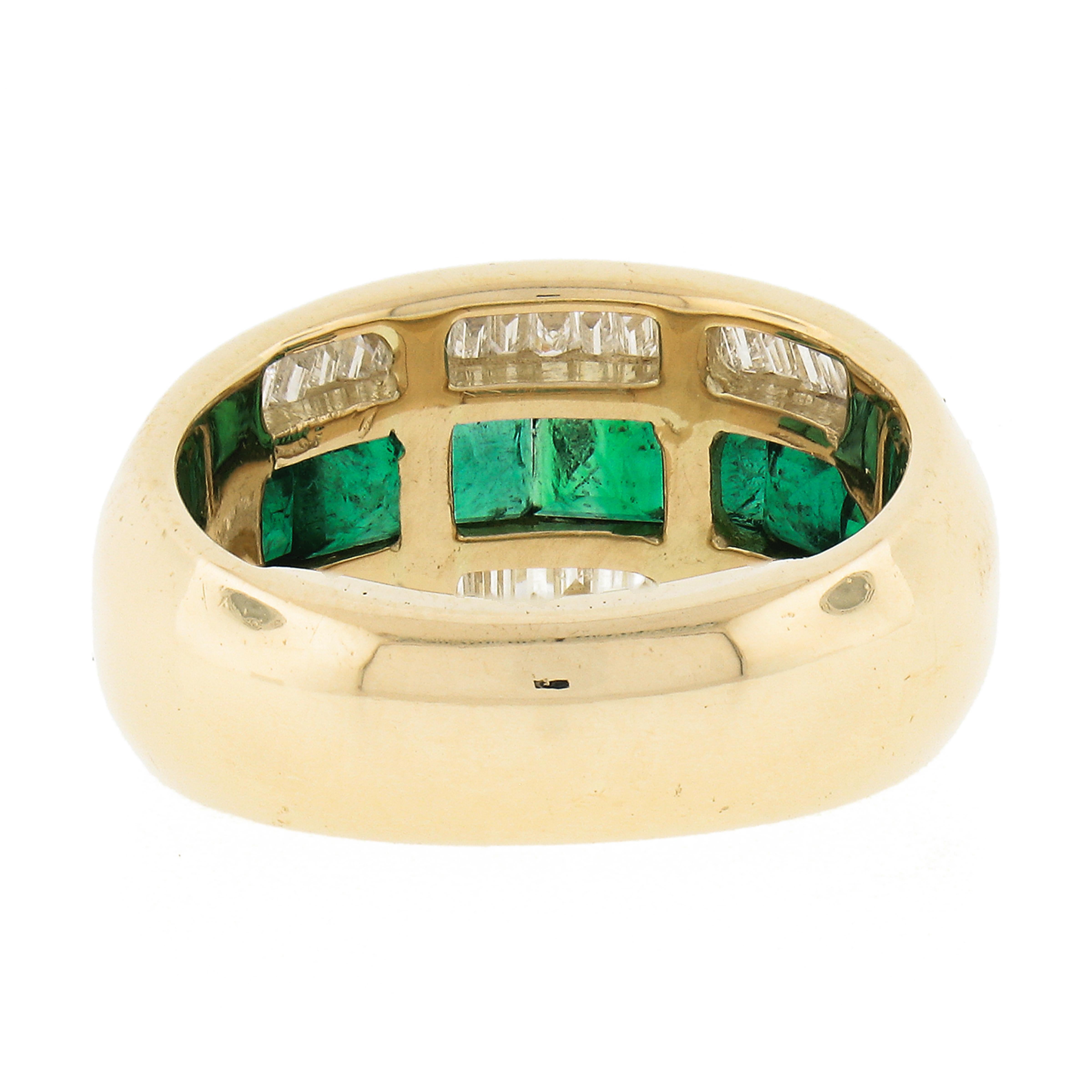 18k Gold 2.40ctw Square Step Cut Emerald W/ Diamond Wide Statement Band Ring For Sale 2