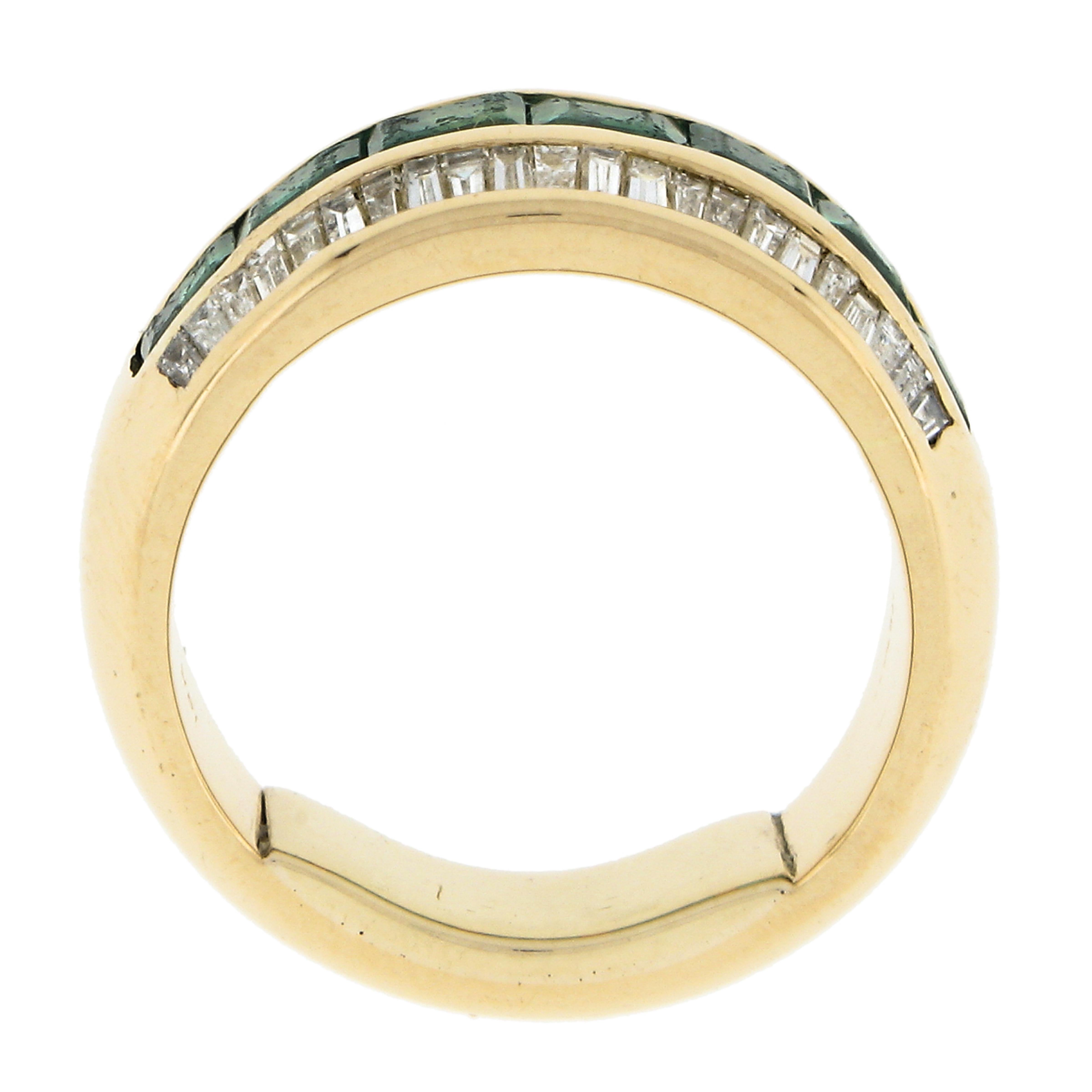 18k Gold 2.40ctw Square Step Cut Emerald W/ Diamond Wide Statement Band Ring For Sale 3