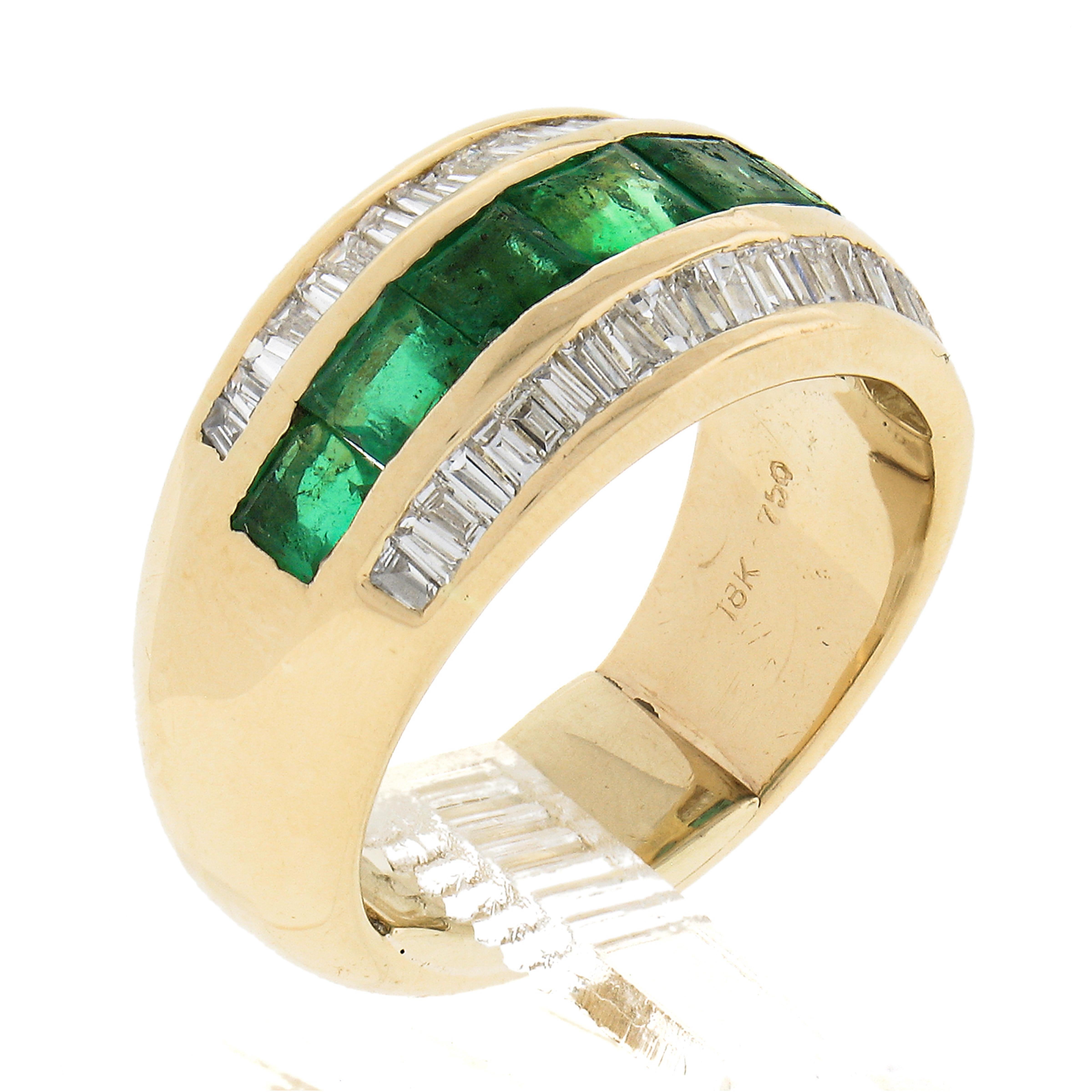 18k Gold 2.40ctw Square Step Cut Emerald W/ Diamond Wide Statement Band Ring For Sale 4