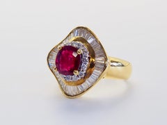 18K Gold 2.51ct Oval Thai Ruby & 1.20ct Diamond Ballerina Ring