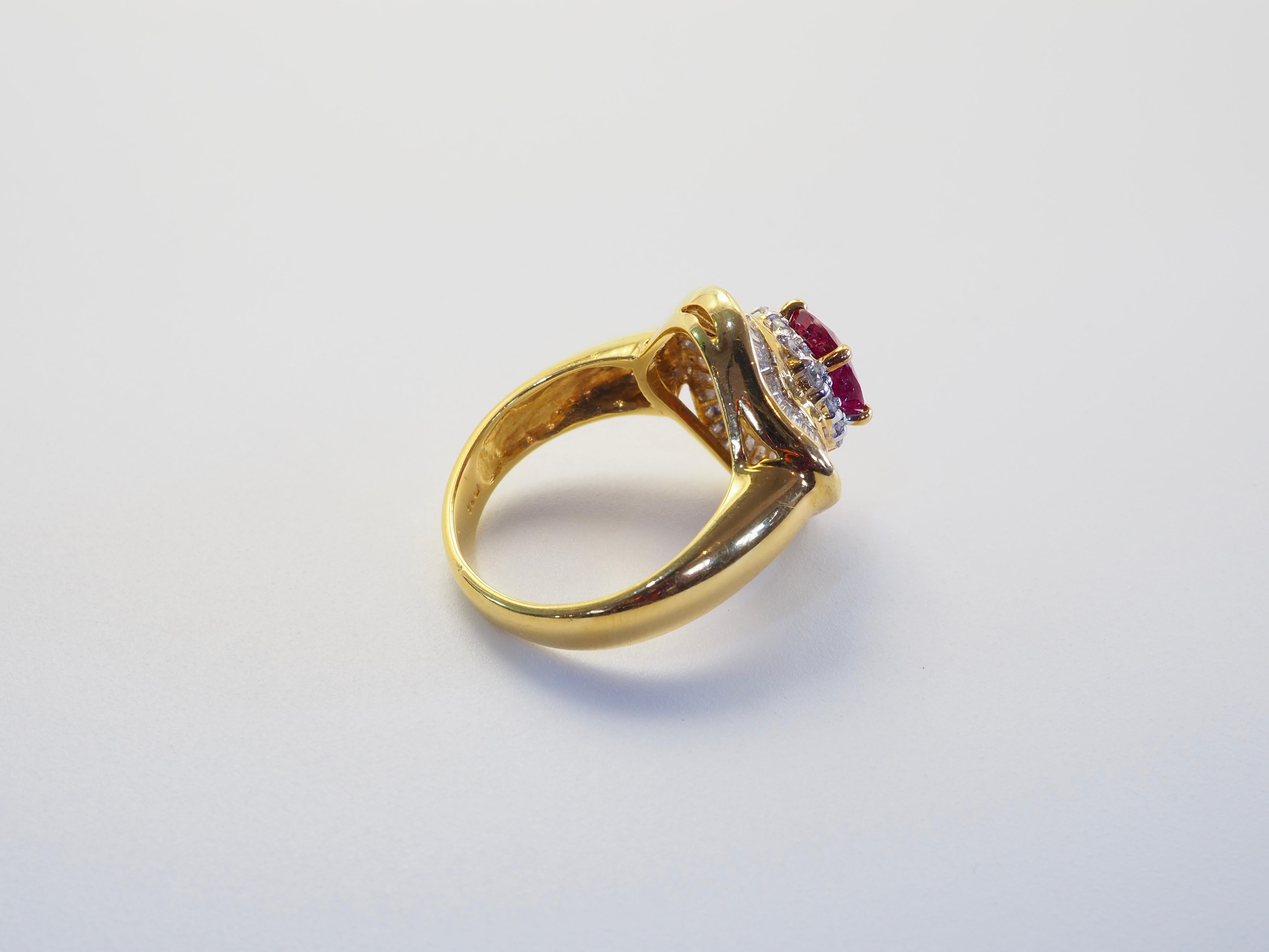 Bague Ballerina en or 18 carats, rubis thaï ovale de 2,51 ct et diamant de 1,20 ct Pour femmes en vente