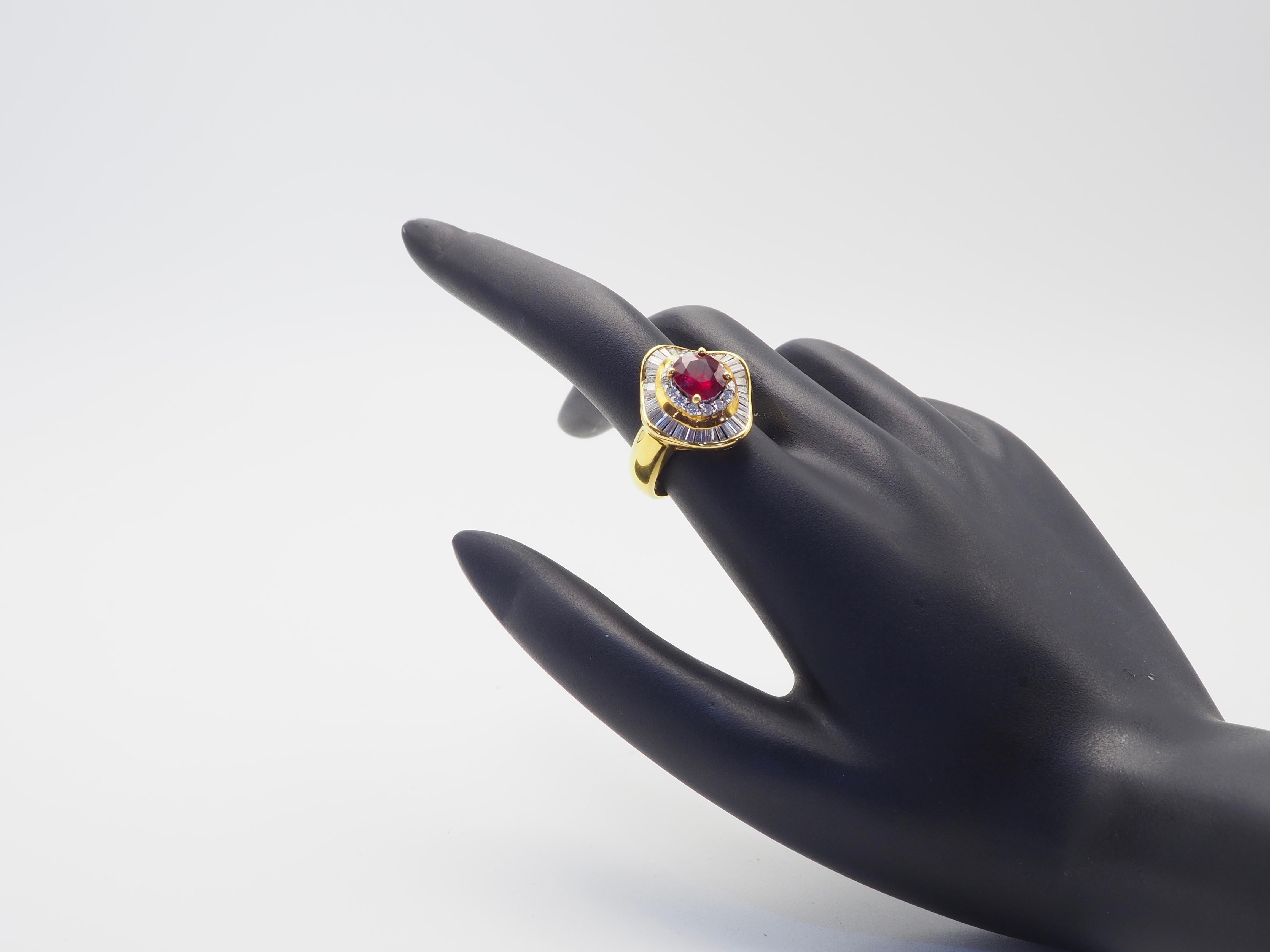 Bague Ballerina en or 18 carats, rubis thaï ovale de 2,51 ct et diamant de 1,20 ct en vente 1