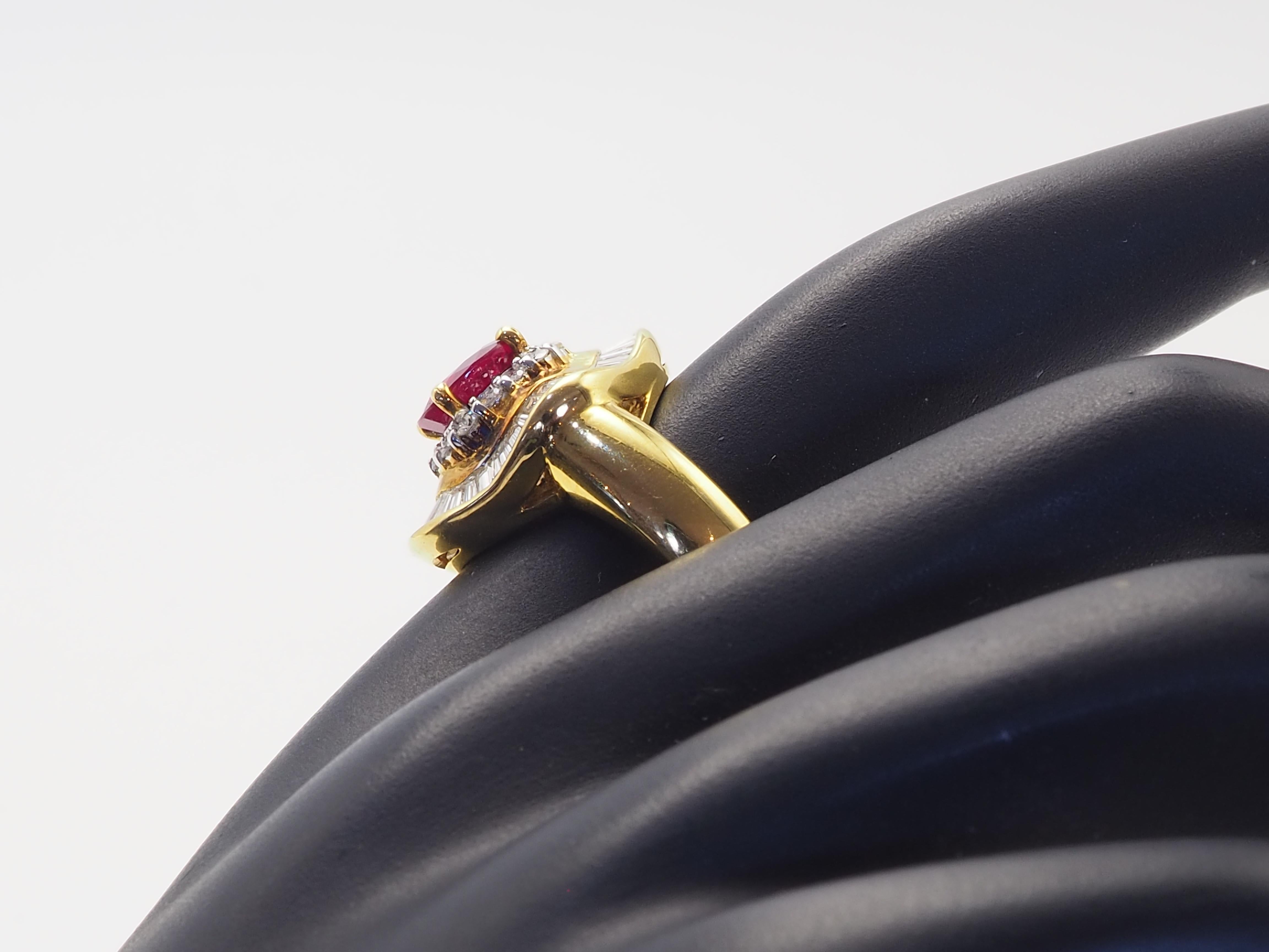 Bague Ballerina en or 18 carats, rubis thaï ovale de 2,51 ct et diamant de 1,20 ct en vente 3