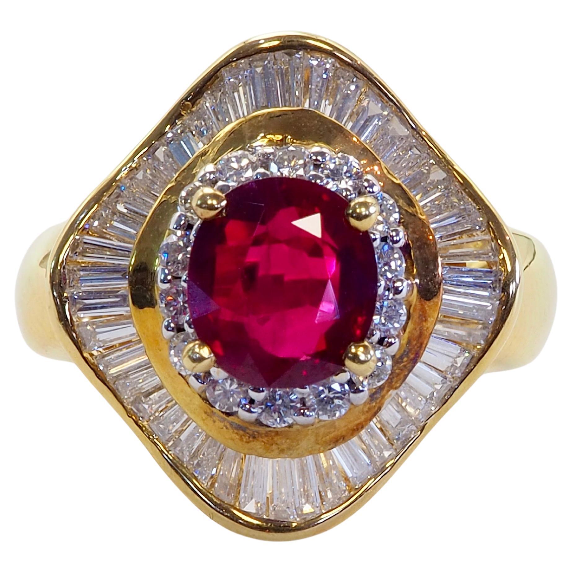 Bague Ballerina en or 18 carats, rubis thaï ovale de 2,51 ct et diamant de 1,20 ct