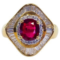 18K Gold 2.51ct Oval Thai Ruby & 1.20ct Diamond Ballerina Ring