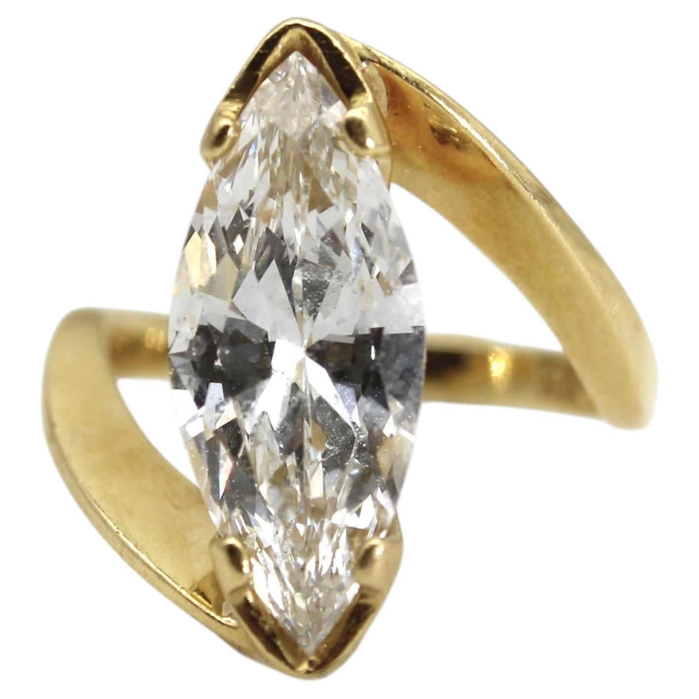 18K Gold 2.6 Carat Marquise Diamond Ring by Lawrence Martin Kling For Sale