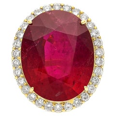 18k Gold & 26.25ct Oval Rubellite Tourmaline Ring with 1.47ct Diamonds, Size 6.5