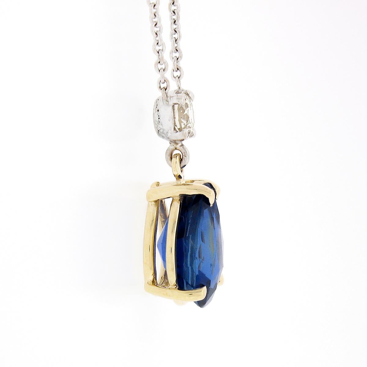 18k Gold 2.62ctw GIA Burma Sapphire and Diamond Pear Tear Drop Pendant Necklace In Good Condition For Sale In Montclair, NJ
