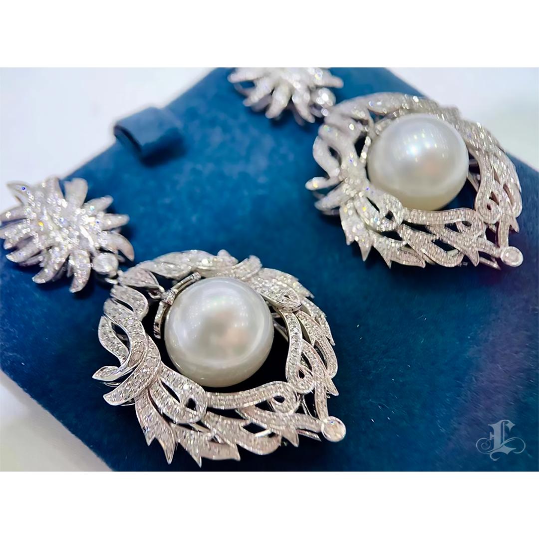 【Crown Radiance】Imperial Laurel South Sea Pearl Diamond Earrings For Sale 1