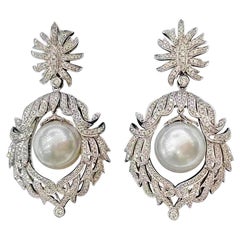 【Crown Radiance】Imperial Laurel South Sea Pearl Diamond Earrings