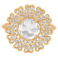 Bague en or 18 carats 2.6ct Lab Created Diamond D-VVS Rose-Cut Curved Big Flower Cluster Ring