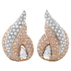 18K Gold 2.7 ct White Diamond & 4.20 ct Pink Diamond Shell Earrings MF35-012926