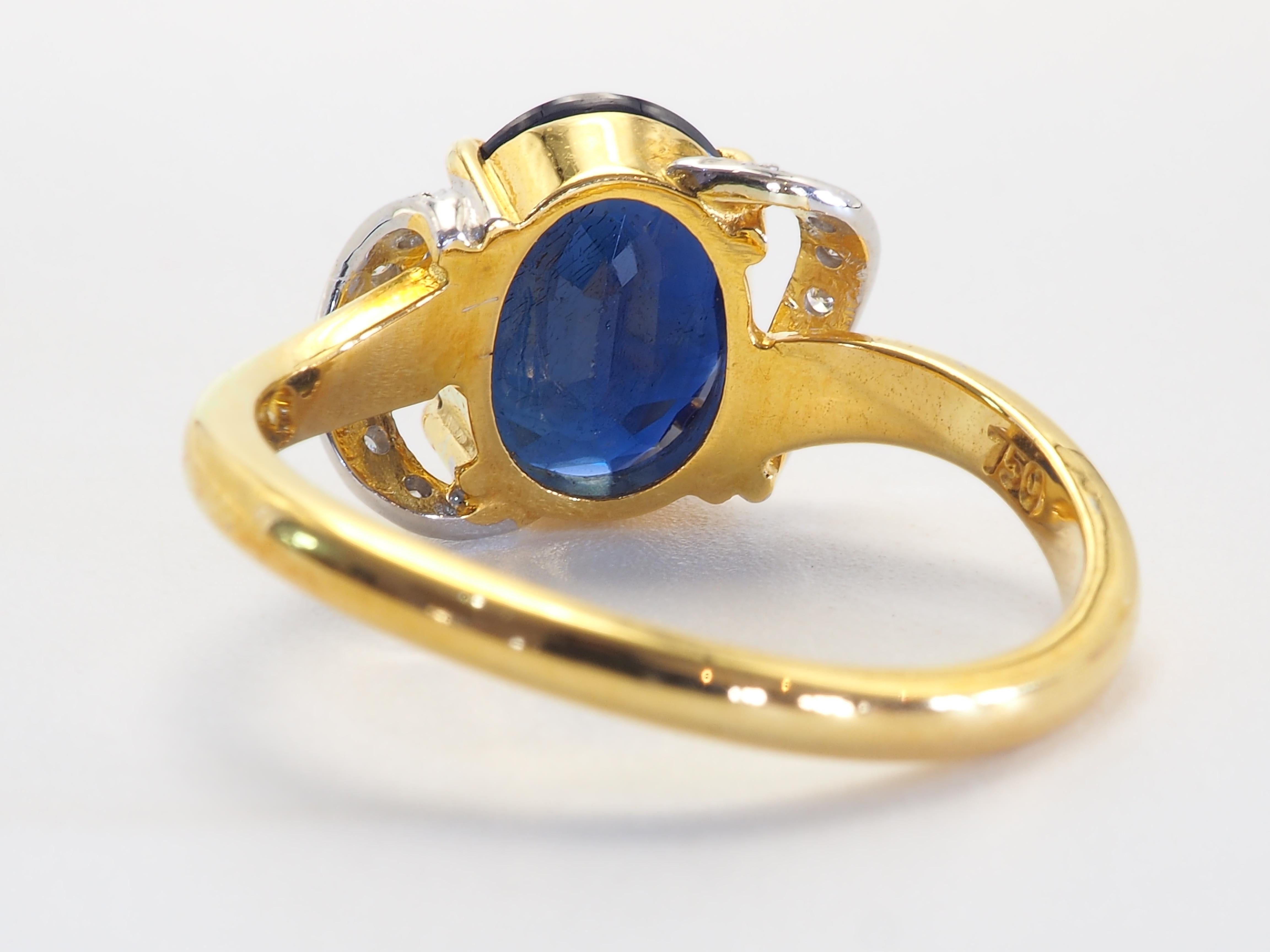 Oval Cut 18K Gold 2.71ct Deep Blue Sapphire & 0.06ct Diamond Fine Swirl Ring