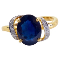 18K Gold 2.71ct Deep Blue Sapphire & 0.06ct Diamond Fine Swirl Ring