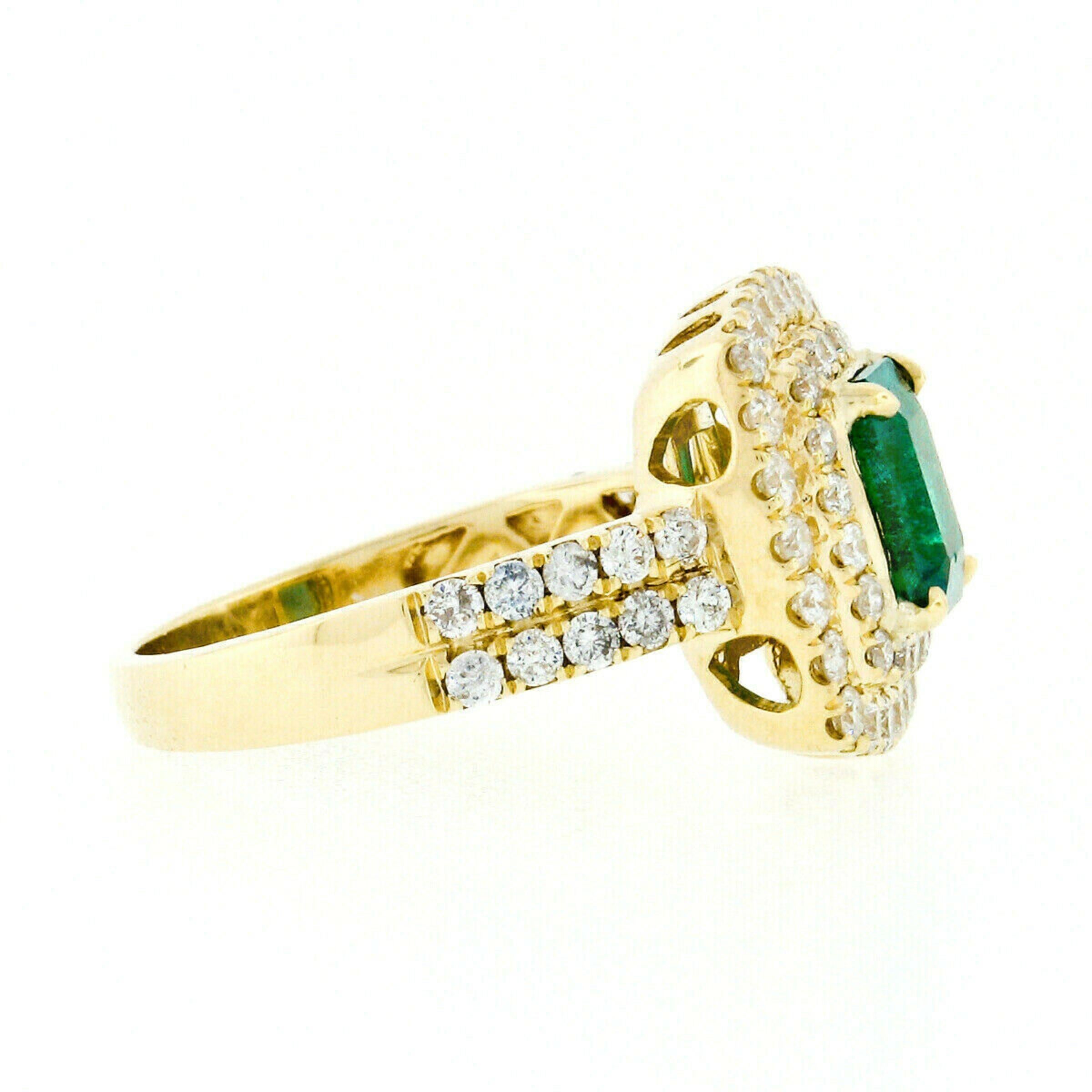 18K Gold 2.72ctw GIA Fine Emerald & Double Diamond Halo Statement Cocktail Ring For Sale 3