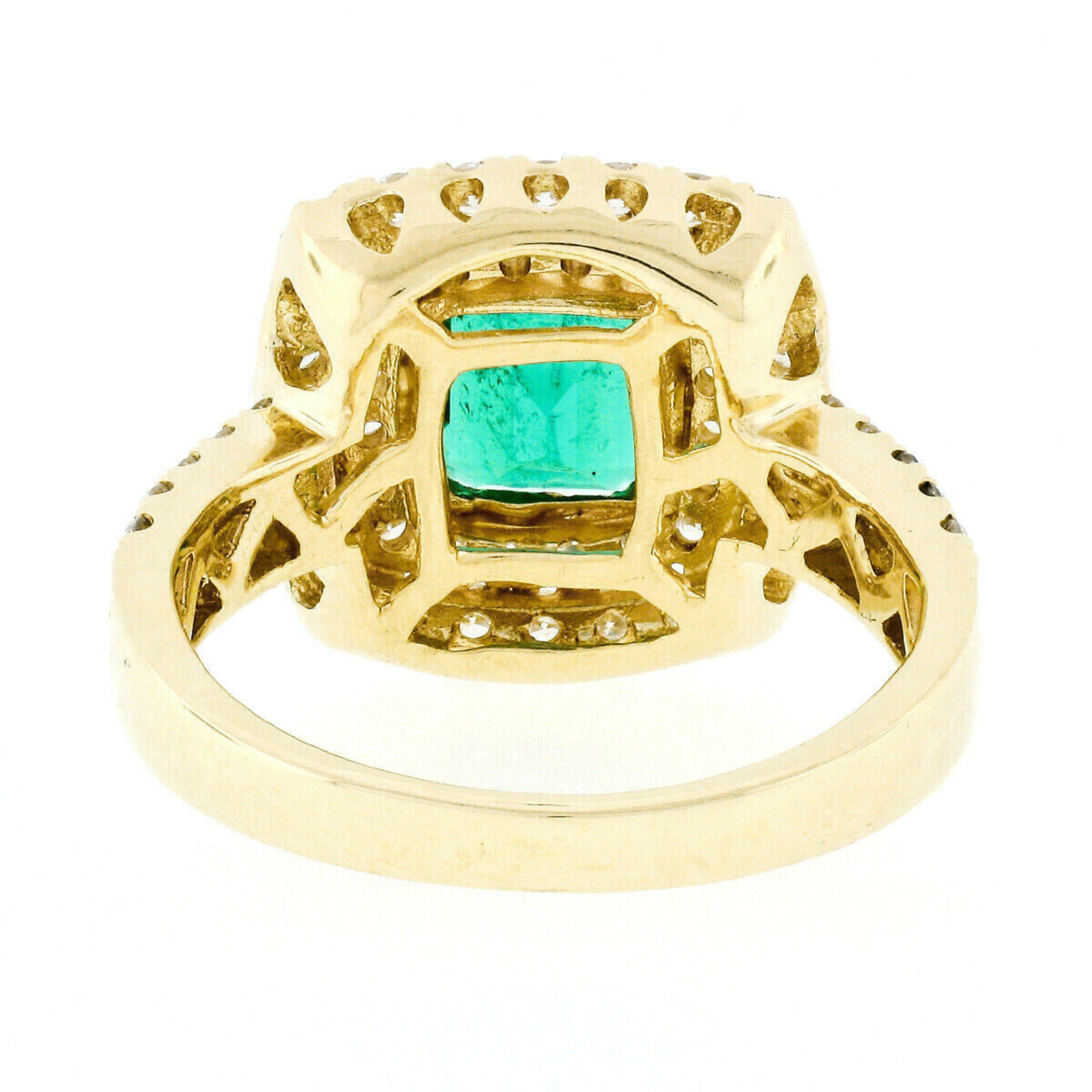 18K Gold 2.72ctw GIA Fine Emerald & Double Diamond Halo Statement Cocktail Ring For Sale 4