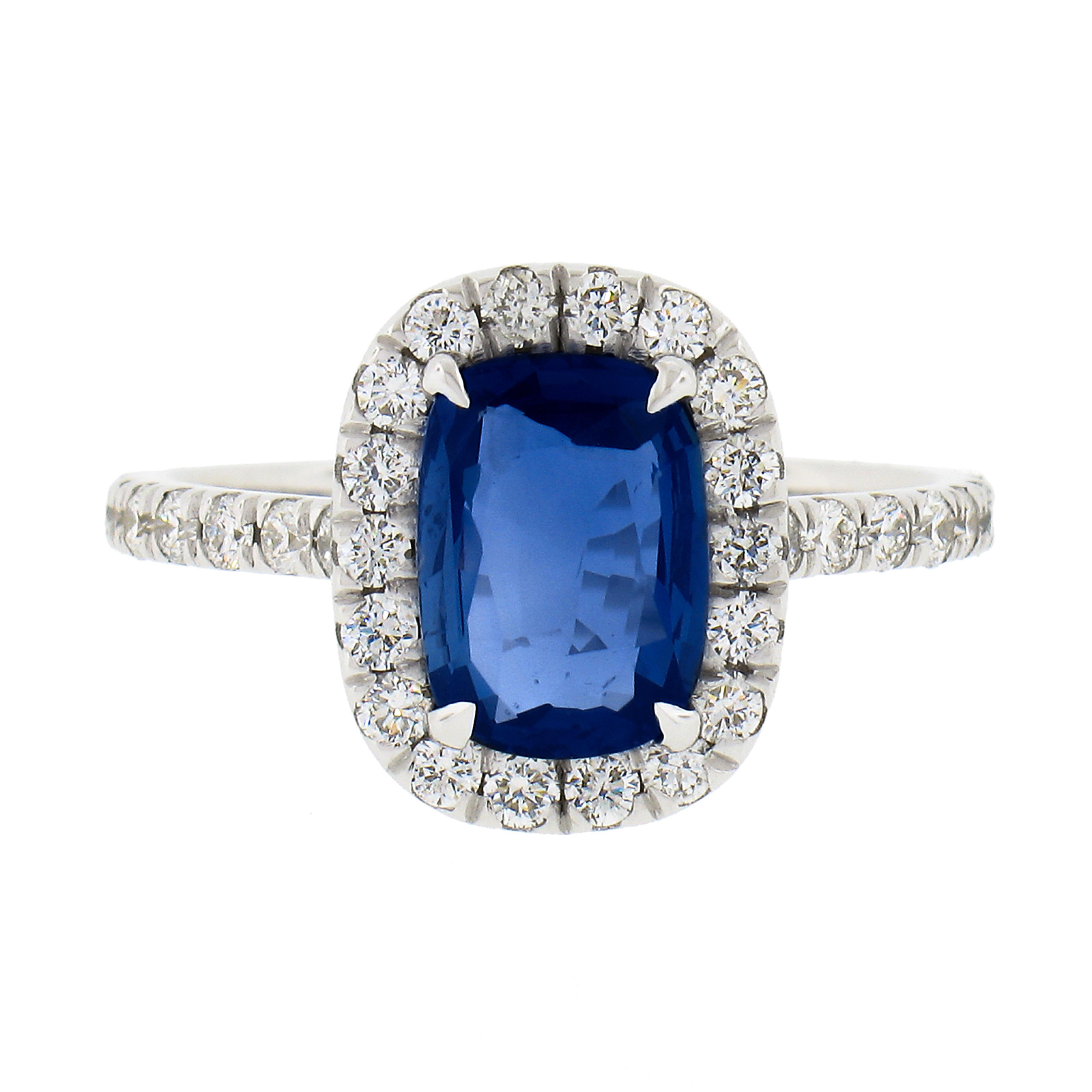 18k Gold 2.79 Carat Gia Cushion No Heat Ceylon Sapphire Diamond Low Profile Ring