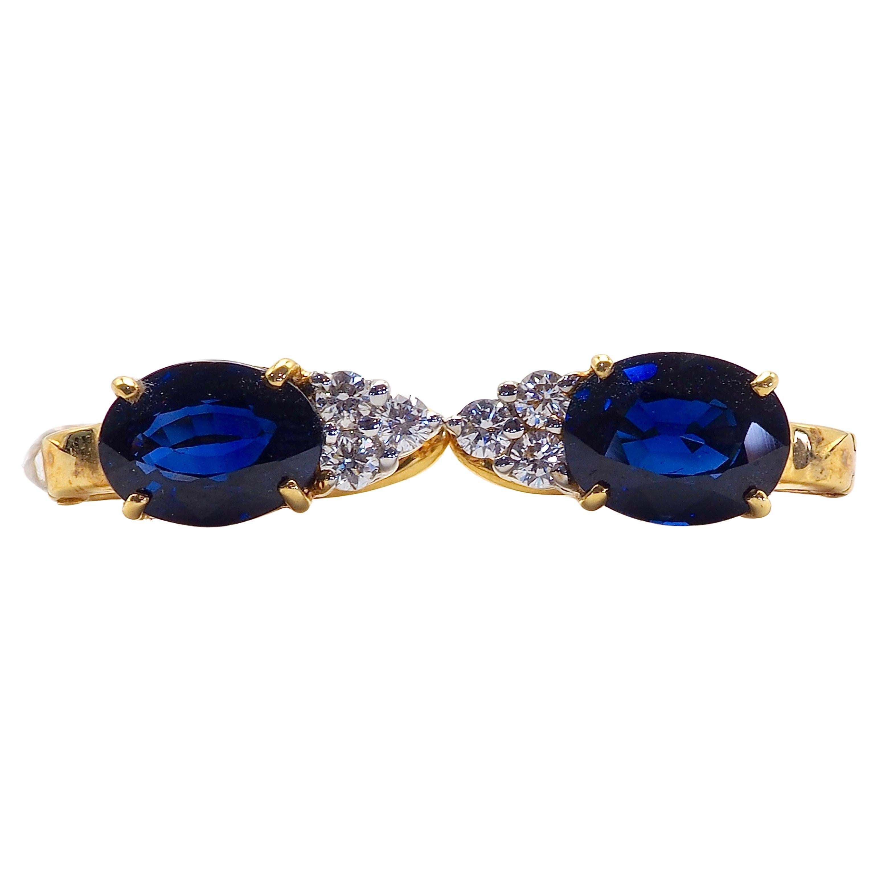 18K Gold 2.80 Carat Blue Sapphire & 0.22 Carat Diamond Earrings