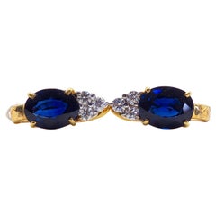 18K Gold 2.80 Carat Blue Sapphire & 0.22 Carat Diamond Earrings