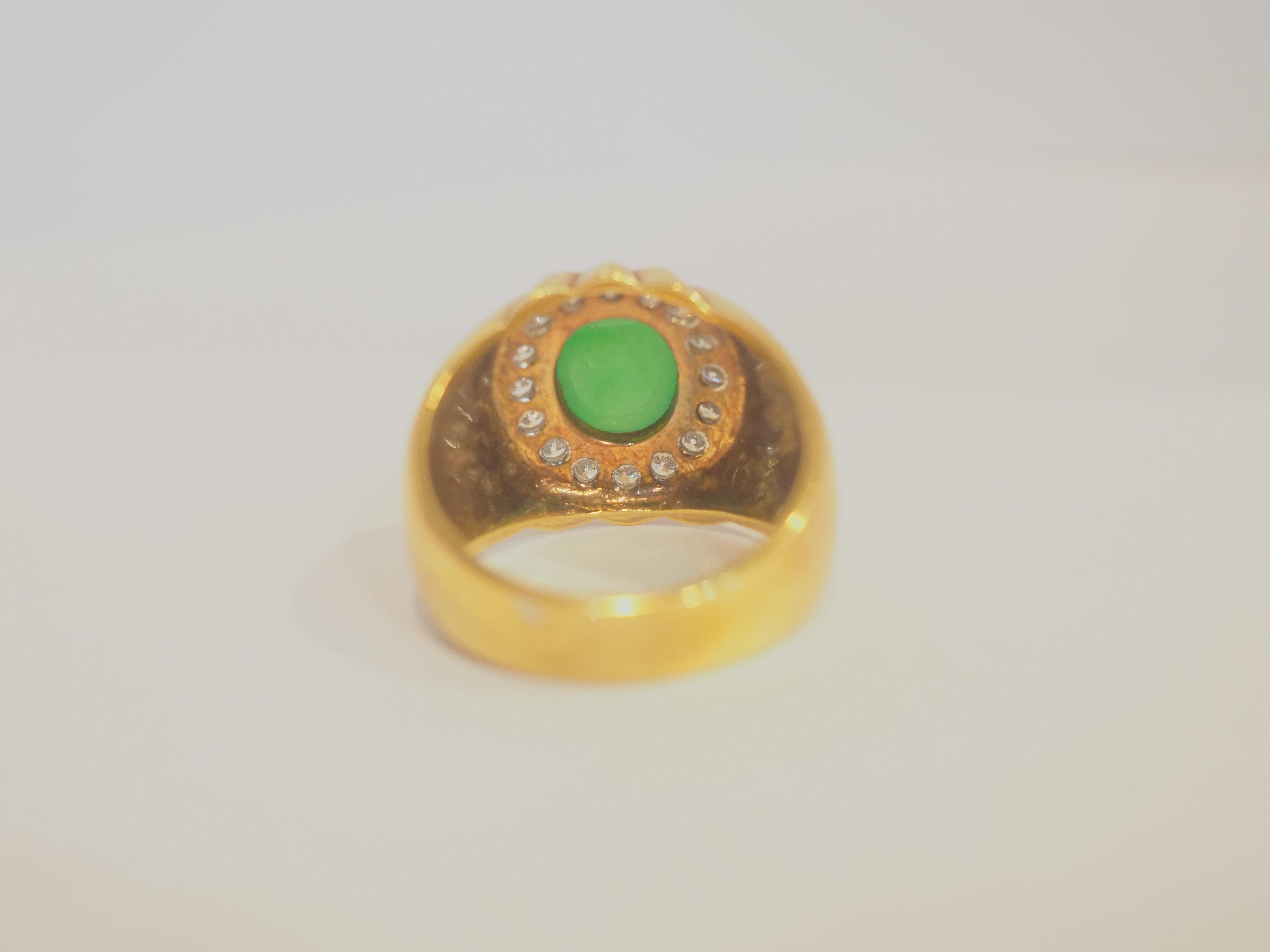 Cabochon 18K Gold 2.87ct Burma Jadeite & 0.59ct Diamond Men's Trombino Ring For Sale