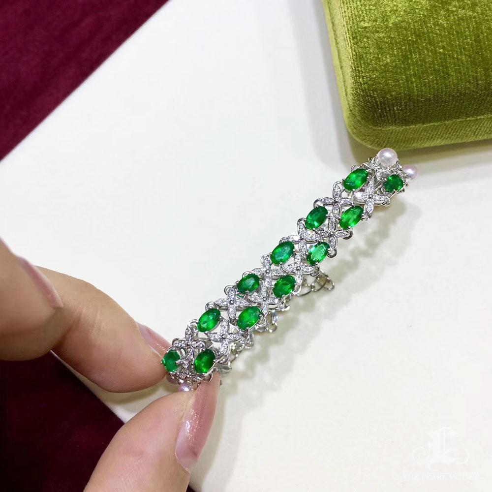 【Jādora】Forest Whisper Aurora Akoya Pearl Emerald Bracelet Pour femmes en vente