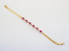 18K Gold 2.90ct Pear Ruby & 0.74ct Diamond Fine Chain Bracelet