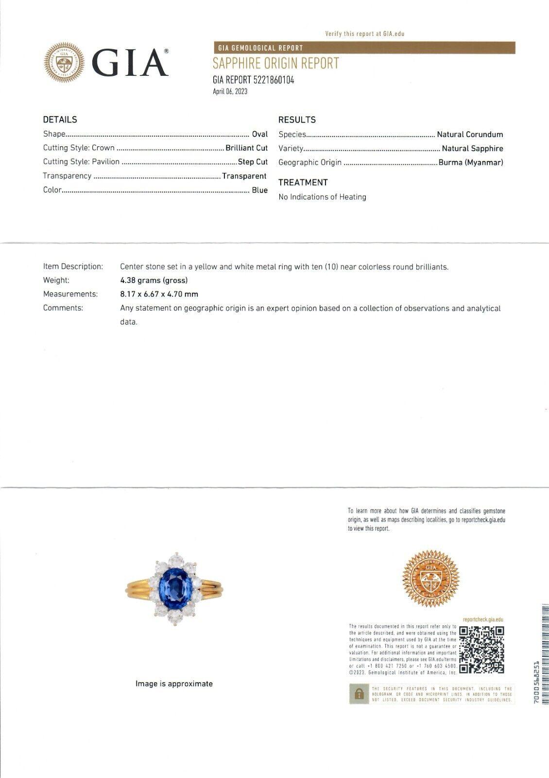 18k Gold 2.95ctw GIA Burma No Heat Oval Blue Sapphire Diamond Halo Cocktail Ring For Sale 5