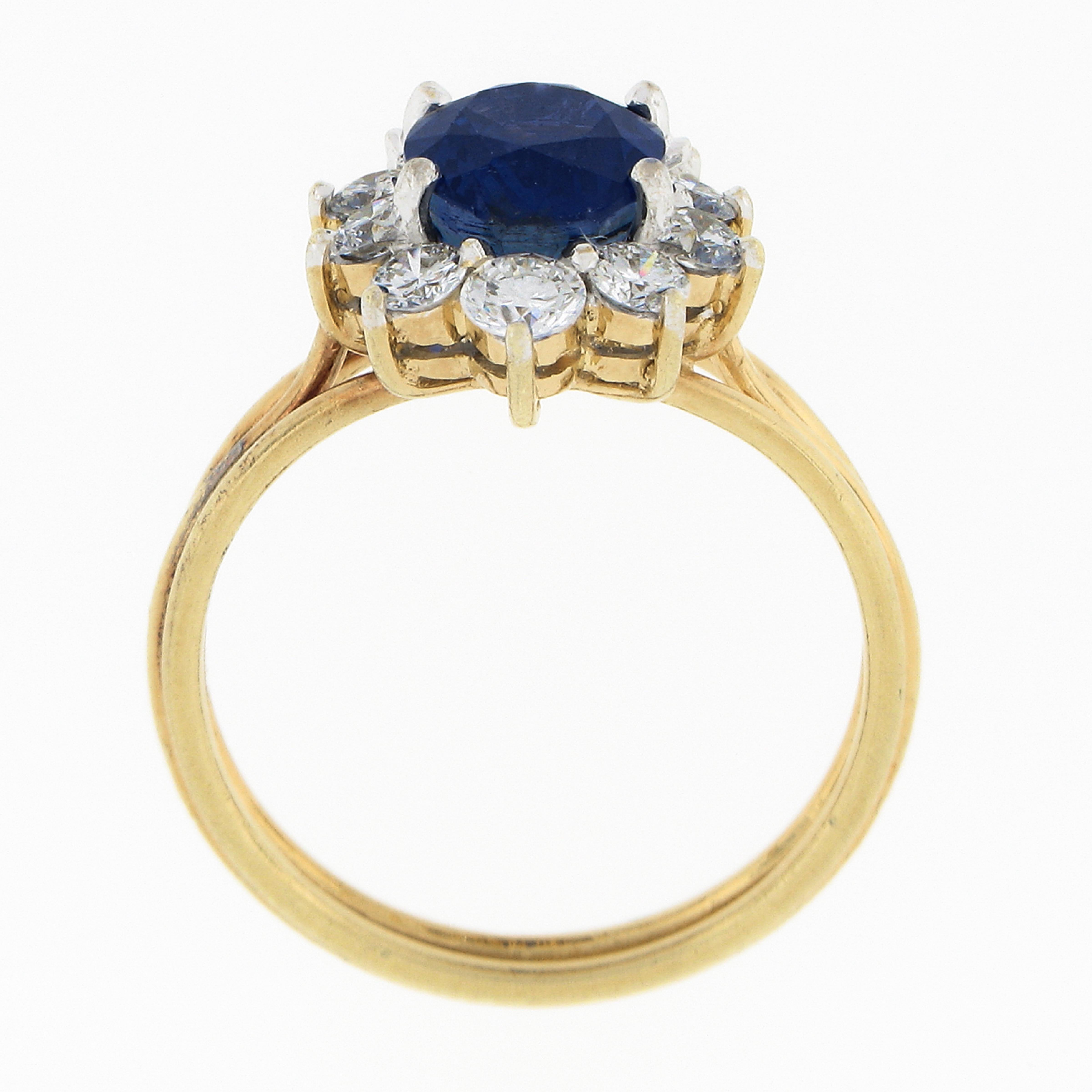 18k Gold 2.95ctw GIA Burma No Heat Oval Blue Sapphire Diamond Halo Cocktail Ring For Sale 2