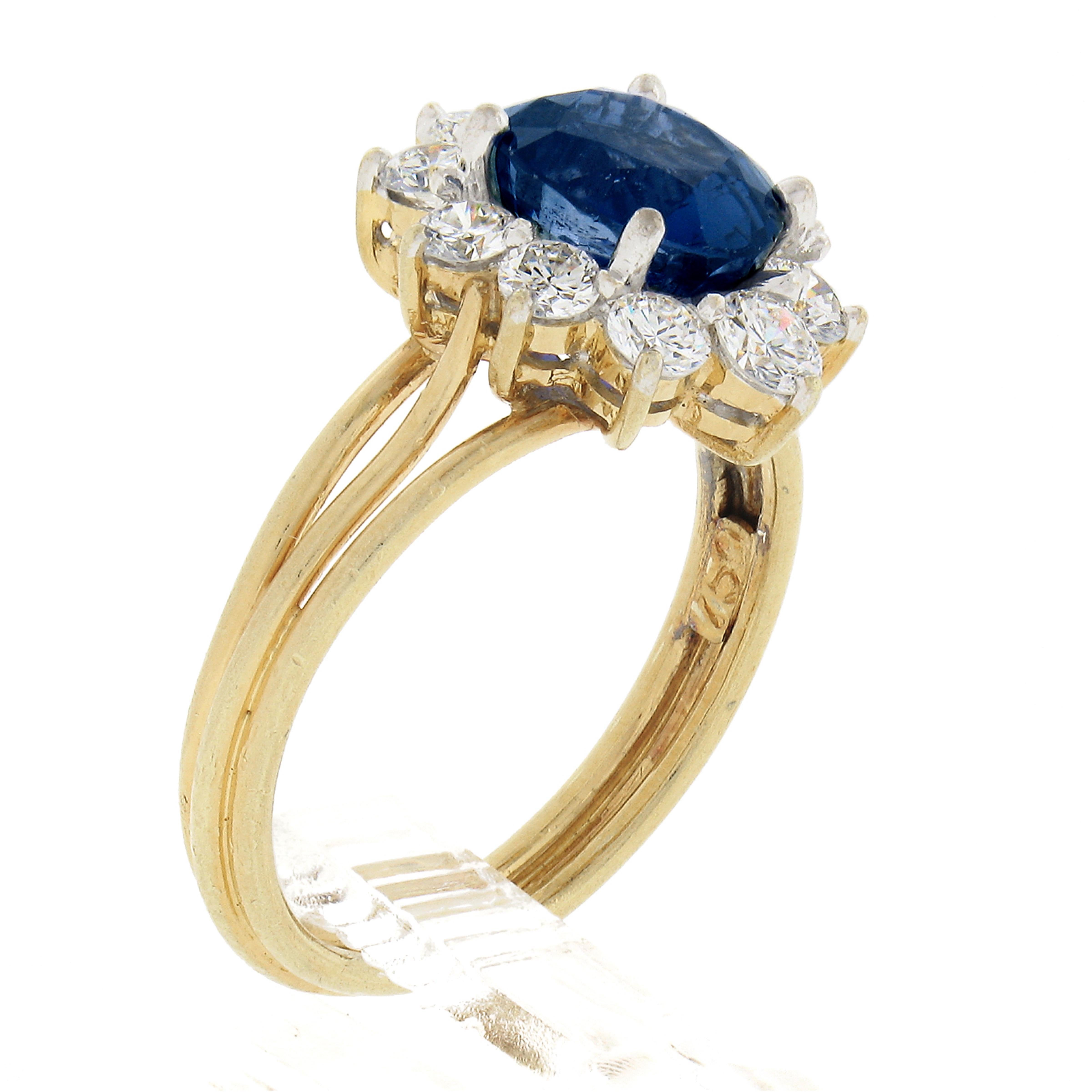 18k Gold 2.95ctw GIA Burma No Heat Oval Blue Sapphire Diamond Halo Cocktail Ring For Sale 3