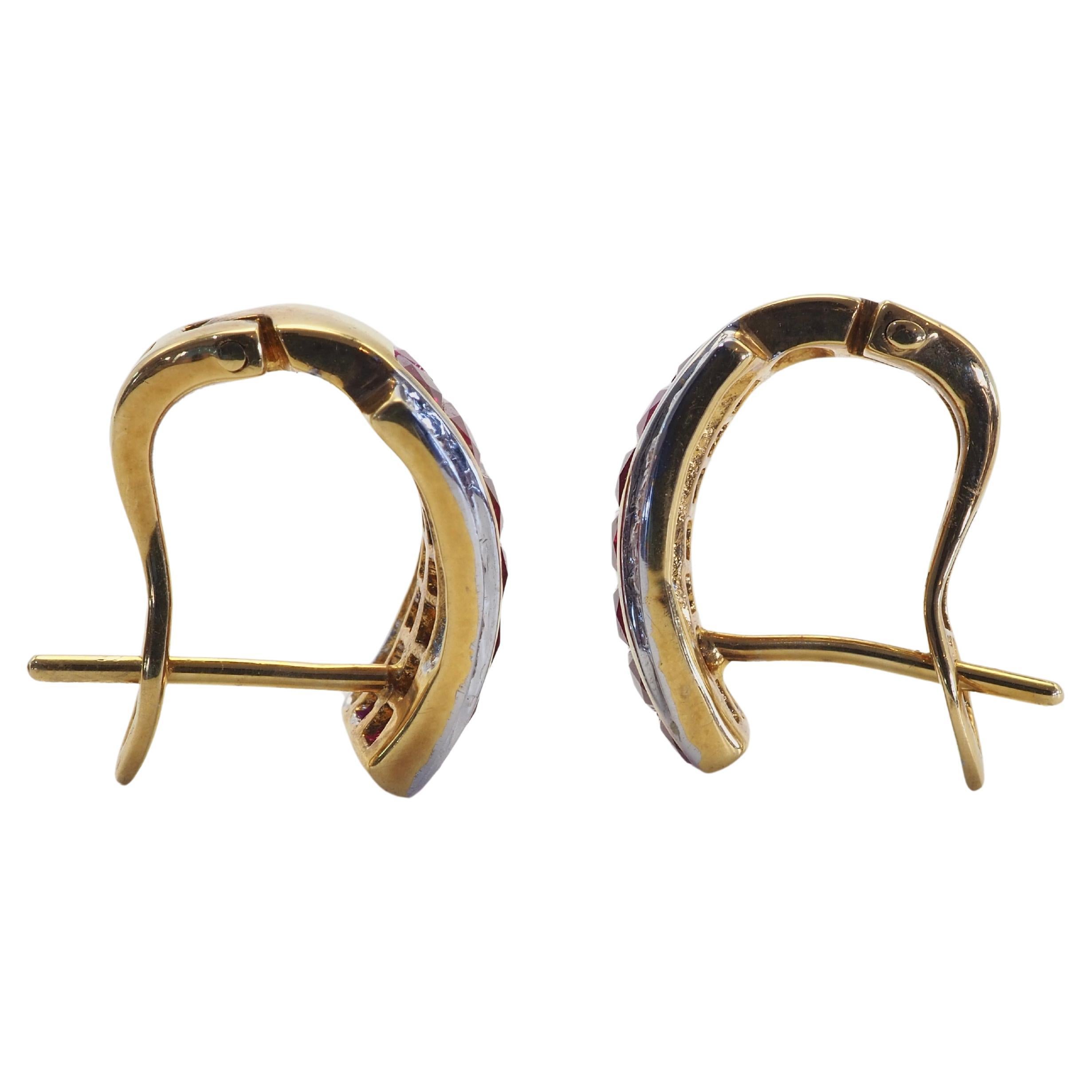 Quadrato Orecchini in oro 18K con rubino quadrato da 2,98 carati e diamante da 0,12 carati con chiusura invisibile in vendita