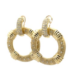 18k Gold 2ctw Diamond Large Textured Dangle Swinging Statement Omega Earrings