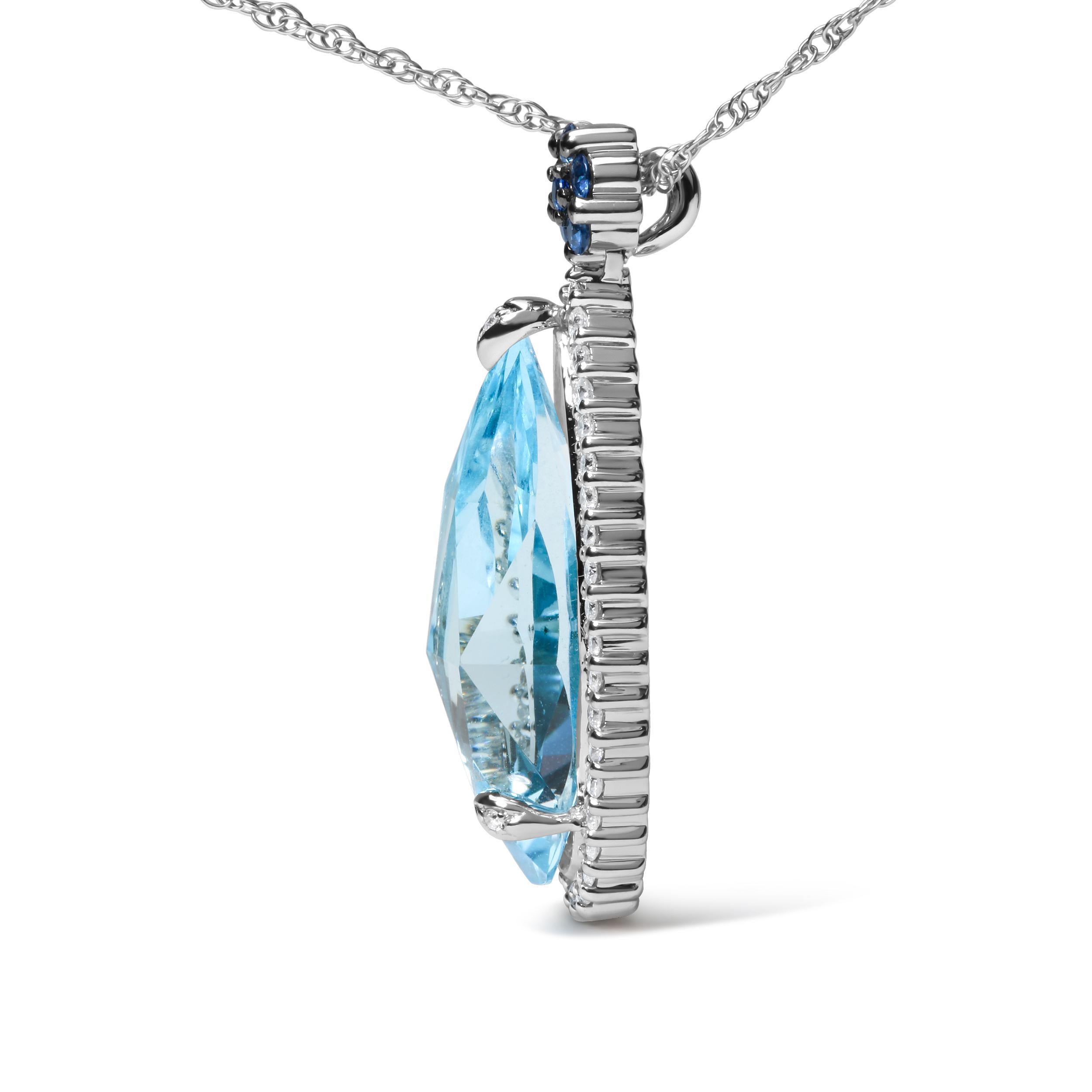 Contemporary 18K Gold 3/8 Carat Diamond & Blue Topaz & Sapphire Gemstone Pendant Necklace For Sale