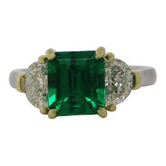 18K Gold 3 CT Natural Emerald and Diamond Antique Art Deco Style Engagement Ring