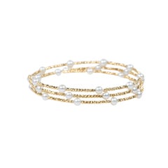 3-reihiger, dehnbarer Armreif aus 18-karätigem Gold mit funkelnder Perle und Süßwasserperlen R2123