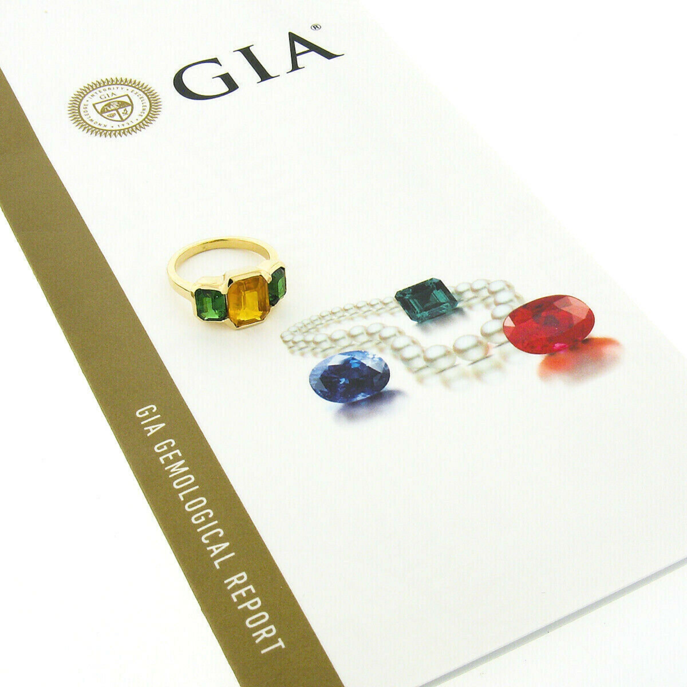 18k Gold 3.02ct GIA Half Bezel Yellow Sapphire & Tsavorite 3 Stone Cocktail Ring For Sale 5