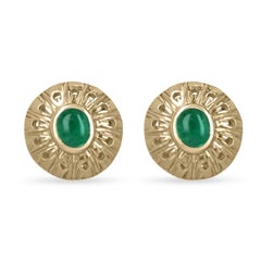 18K Gold 3.10 Carats Emerald Cabochon Omega Earrings