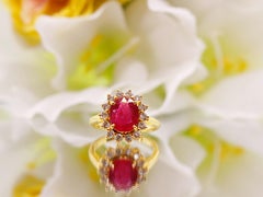 18K Gold 3.10ct Ruby Diamond Halo Ring Engagement, Promise, Anniversary Ring