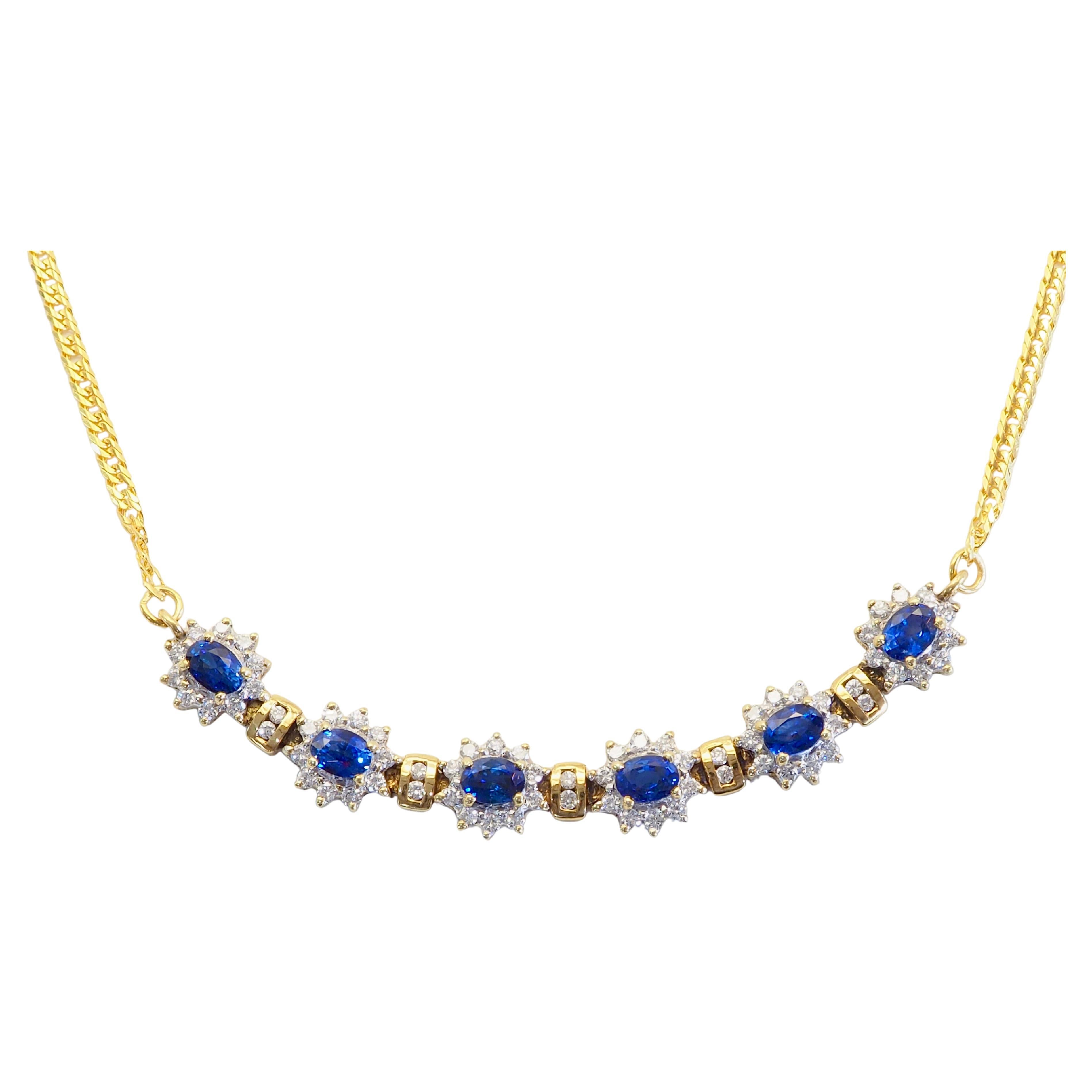 18K Gold 3.10ct Vivid Blue Sapphire 
1.10ct Brilliant Diamond Pendant Necklace For Sale