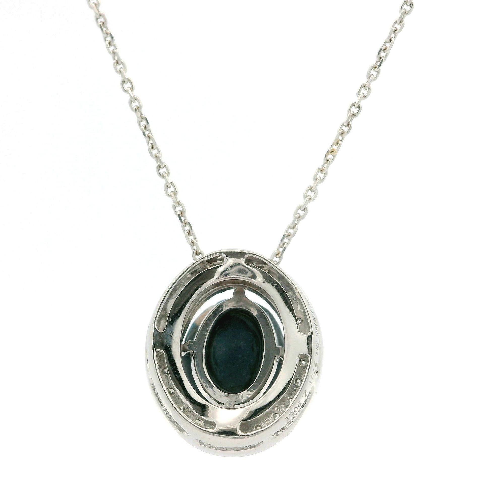18k Gold 3.17ctw Cabochon Black Opal w/ Diamond Halo Pendant Adjustable Necklace 1