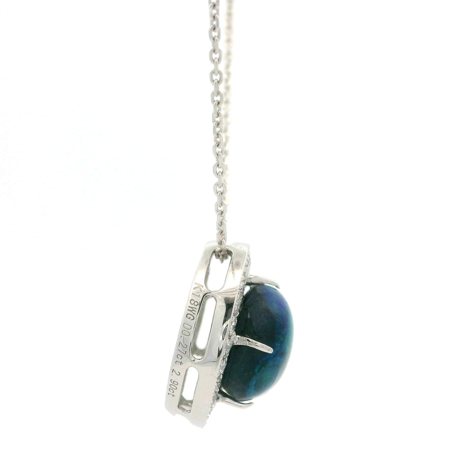 18k Gold 3.17ctw Cabochon Black Opal w/ Diamond Halo Pendant Adjustable Necklace 2