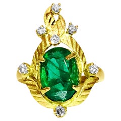 18K Gold, 3.24 Carat Emerald and Diamond Ring