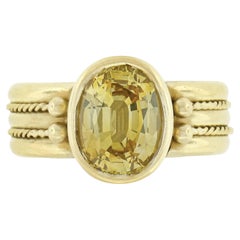 18k Gold 3.35ctw GIA Oval Bezel Yellow Sapphire Solitaire Twisted Wire Wide Ring