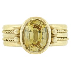 Vintage 18k Gold 3.35ctw GIA Oval Bezel Yellow Sapphire Solitaire Twisted Wire Wide Ring